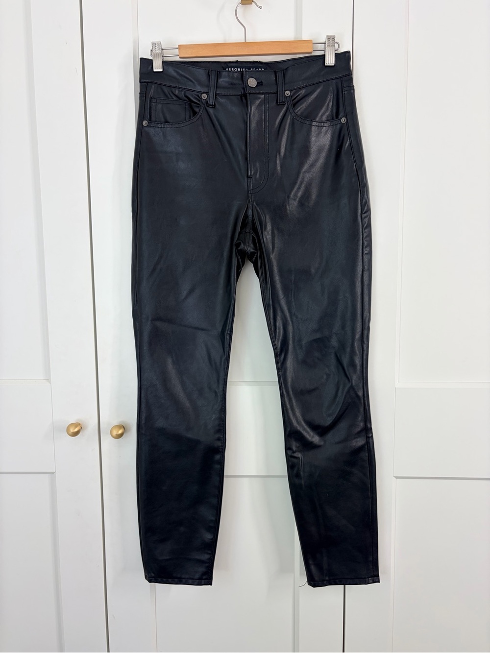 Veronica Beard Maera Skinny High Rise Black Faux Leather Jeans | 29